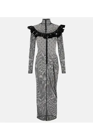 Alessandra Rich Abito midi in mesh con cristalli