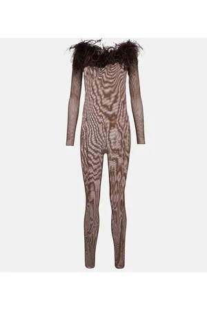 Oseree Oséree Jumpsuit in mesh con piume