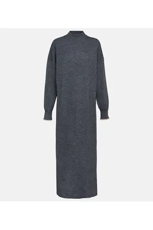 Brunello Cucinelli Abito midi in cotone e alpaca a coste
