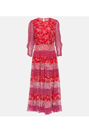 RIXO London Abito midi Kristen in voile con stampa