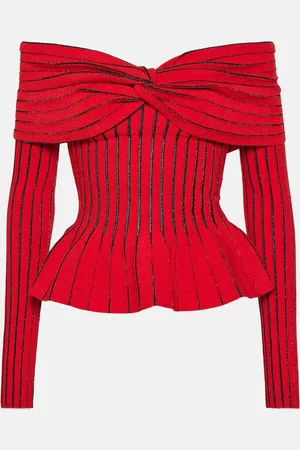 Balmain Top in maglia con scollo bardot