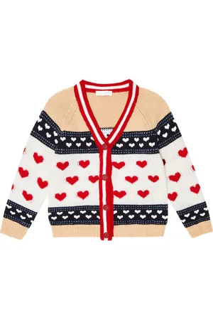 MONNALISA Cardigan in jacquard di lana con cuori