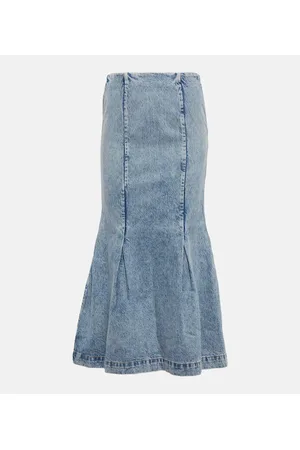 Khaite Gonna midi Levine in denim con cuciture