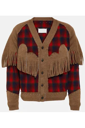 Maison Margiela Cardigan in lana a quadri con frange