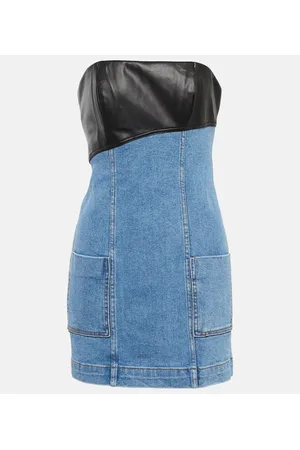Staud Miniabito in denim e similpelle