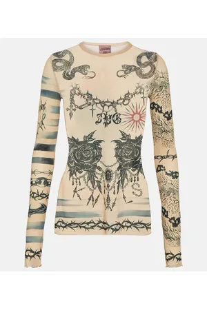 Jean Paul Gaultier X KNWLS - Top in mesh con stampa