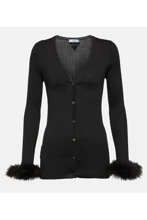 Prada Cardigan in seta con piume