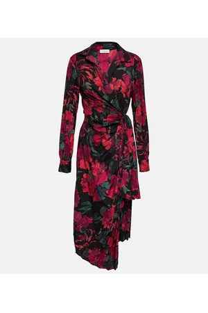 DRIES VAN NOTEN Abito midi a portafoglio con stampa
