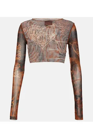 Jean Paul Gaultier X KNWLS - Top cropped in mesh con stampa