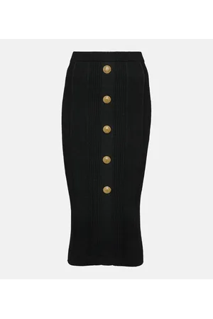 Balmain Gonna midi a vita alta in maglia a coste