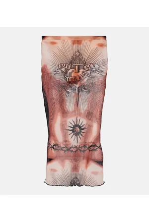 Jean Paul Gaultier Gonna midi in mesh con stampa