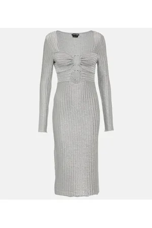 Tom Ford Abito midi in misto cotone e lana lamé