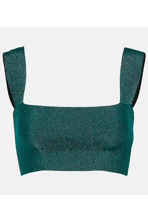 Victoria Beckham Top cropped in maglia lamé