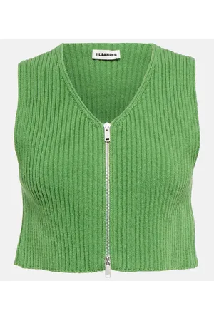 Jil Sander Top cropped in maglia di cotone a coste
