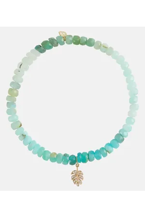 Sydney Evan Bracciale Tiny Monstera Leaf in oro 14kt con opale