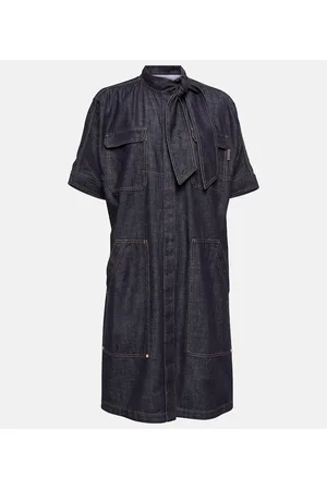 Brunello Cucinelli Abito in denim con fiocco
