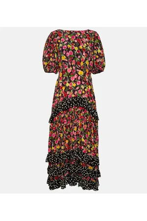 RIXO London Abito midi Shireen in seta con stampa