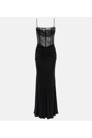 Alessandra Rich Abito bustier lungo in jersey e pizzo