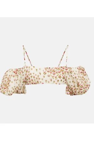 Giambattista Valli Top cropped a fiori con scollo bardot