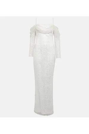 Rasario Bridal - Abito lungo Greta in seta con scollo bardot