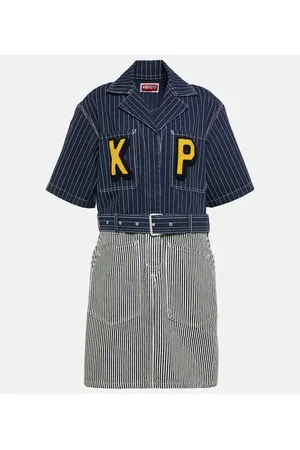 Kenzo Miniabito di jeans a righe con cintura