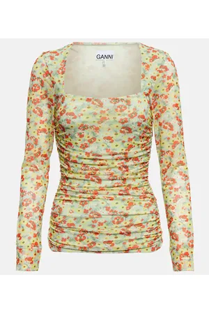 Ganni Top in mesh con stampa floreale