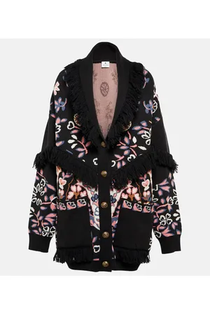 Etro Cardigan in lana con frange e stampa