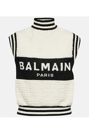 Balmain Top in jacquard bouclé con logo