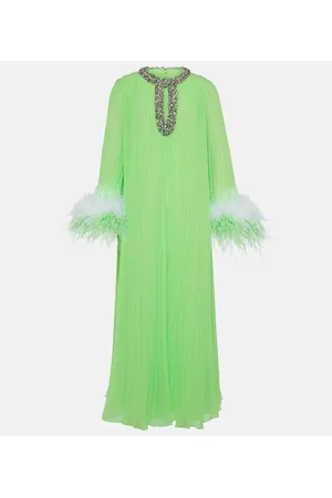 Self-Portrait Abito lungo in chiffon con piume