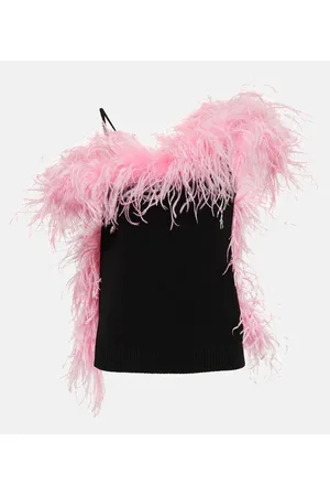 The Attico Top in maglia con piume