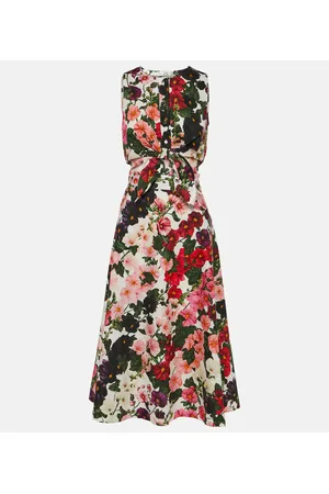 Oscar de la Renta Abito midi in misto cotone con stampa