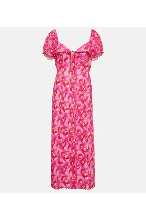 RIXO London Abito midi Briella in misto lino