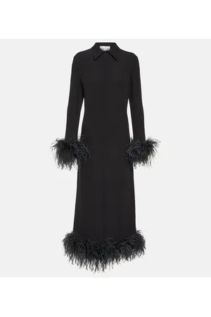 VALENTINO Abito midi in seta con piume