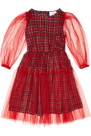 PAADE Abito in cotone a quadri e tulle
