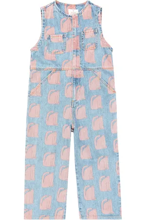 Jelly Mallow Salopette Cat in denim con stampa