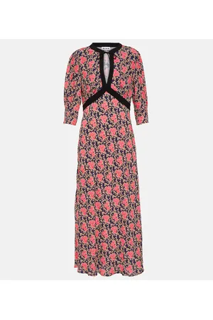 RIXO London Abito midi Petra con cut-out e stampa