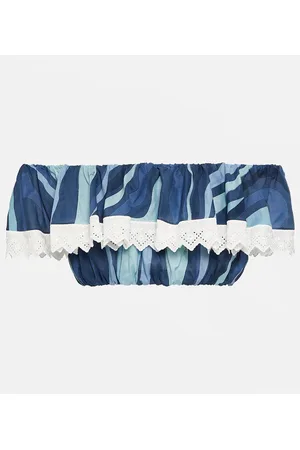 Puccini Top cropped Marmo in cotone con scollo bardot