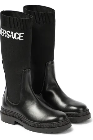 VERSACE Stivaletti in pelle con logo in jacquard