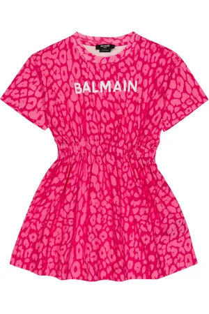 Balmain Abito in cotone con stampa leopardata