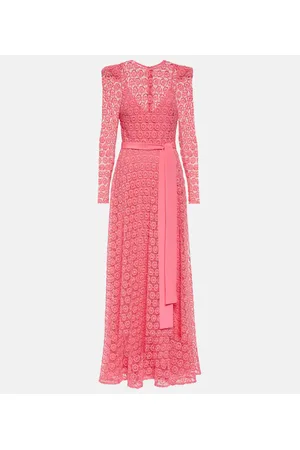 Elie saab Maxi abito in misto cotone con ricami