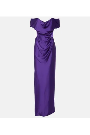 Vivienne Westwood Abito lungo in raso con scollo bardot