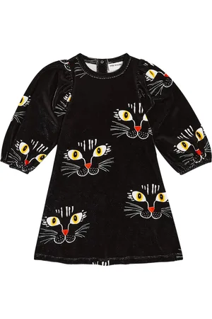 Mini Rodini Abito Cat Face in velluto di cotone con stampa