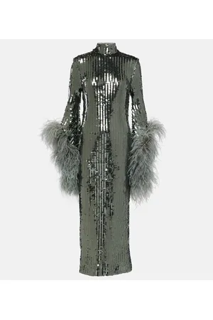 ‎Taller Marmo‎ Abito midi Del Rio con paillettes e piume