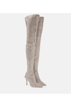 PARIS TEXAS Stivali cuissardes in suede con cristalli