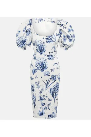 Oscar de la Renta Abito midi in misto cotone con stampa