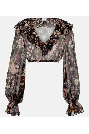 Etro Top cropped in seta con stampa paisley