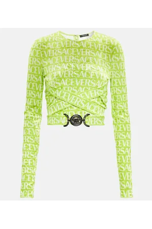 VERSACE Top cropped Medusa Biggie in velluto con logo