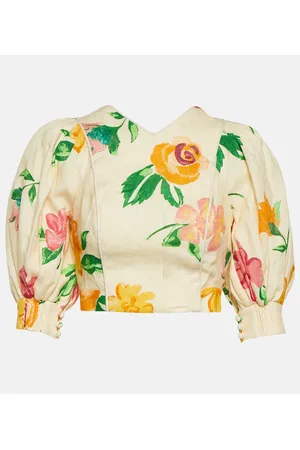 ALÉMAIS Alémais Top cropped in lino con stampa floreale