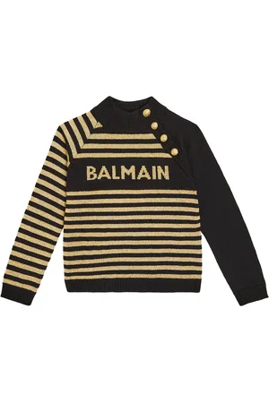 Balmain Pullover in misto lana a righe con logo