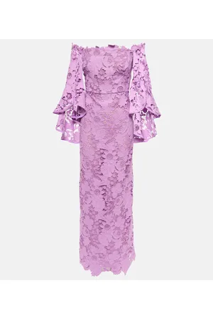 Oscar de la Renta Abito lungo in pizzo con scollo bardot